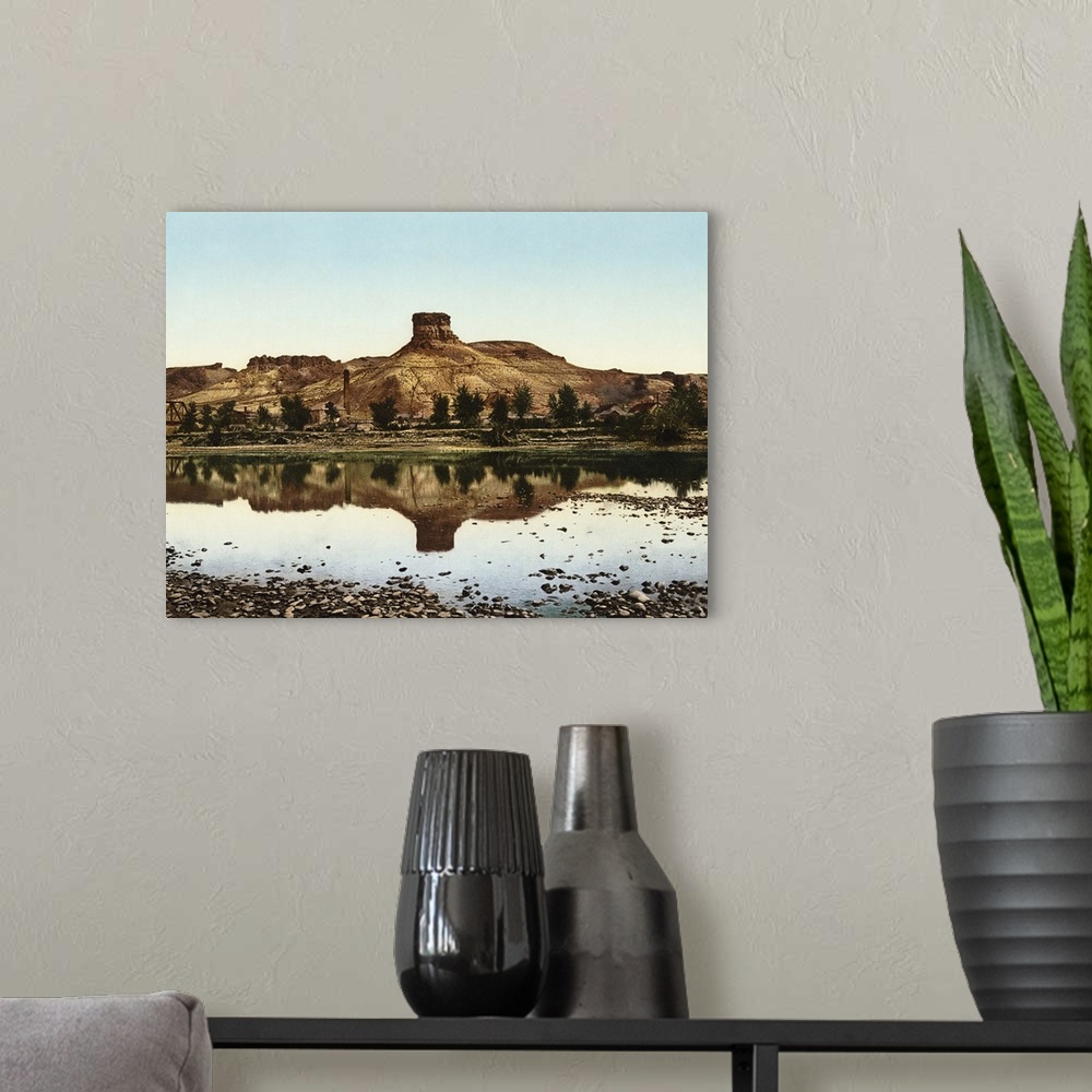 A modern room featuring Vintage photograph of Green River, Wyoming