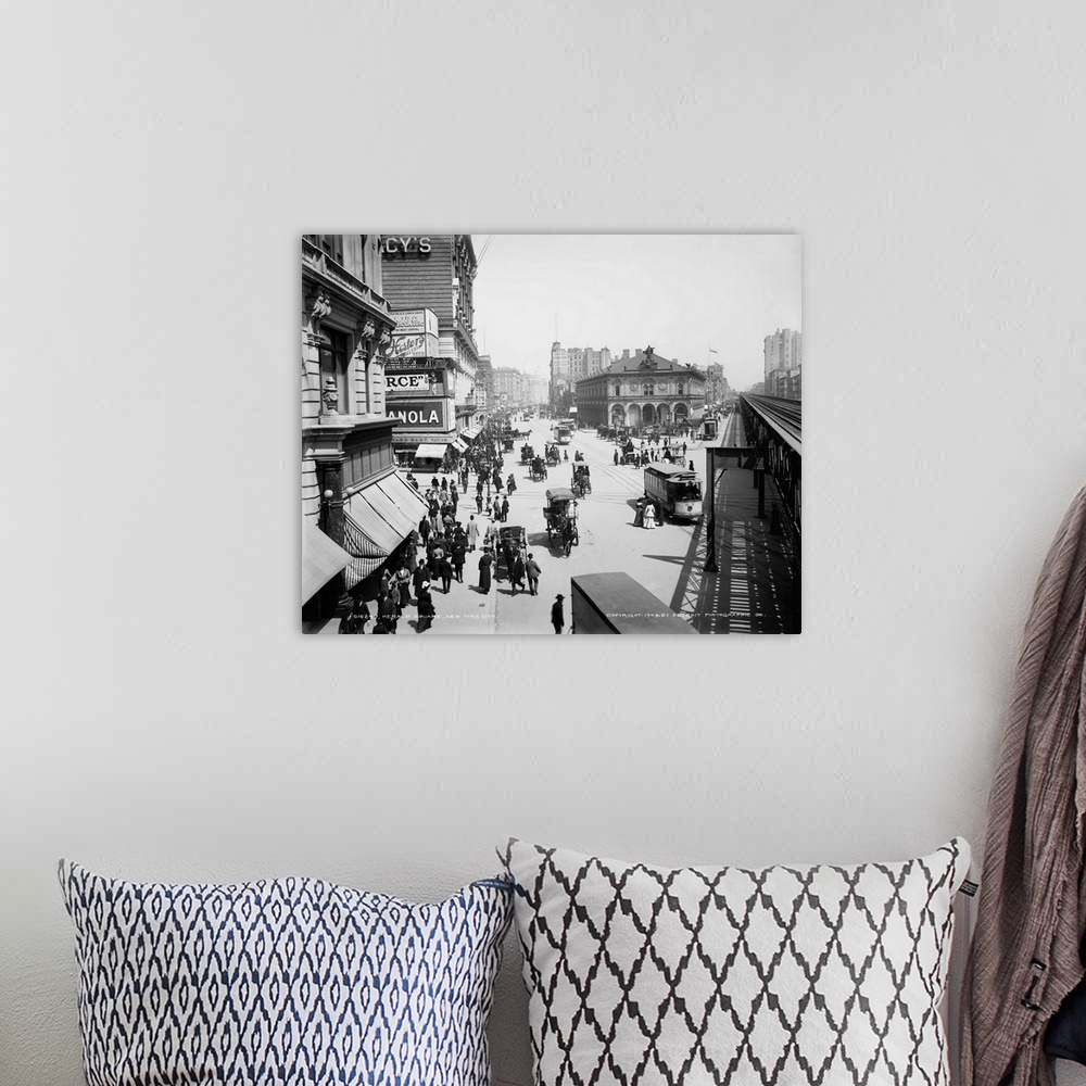 A bohemian room featuring Vintage photograph of Herald Square, New York City