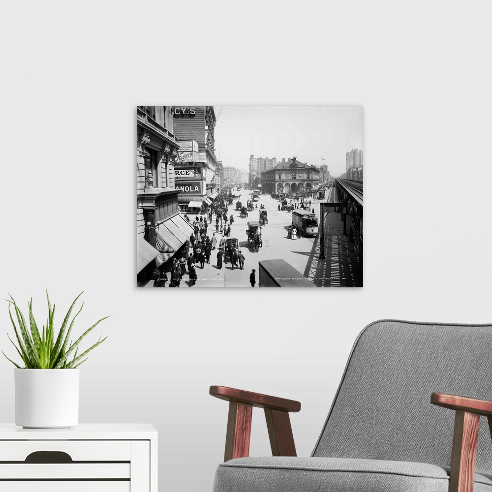 A modern room featuring Vintage photograph of Herald Square, New York City