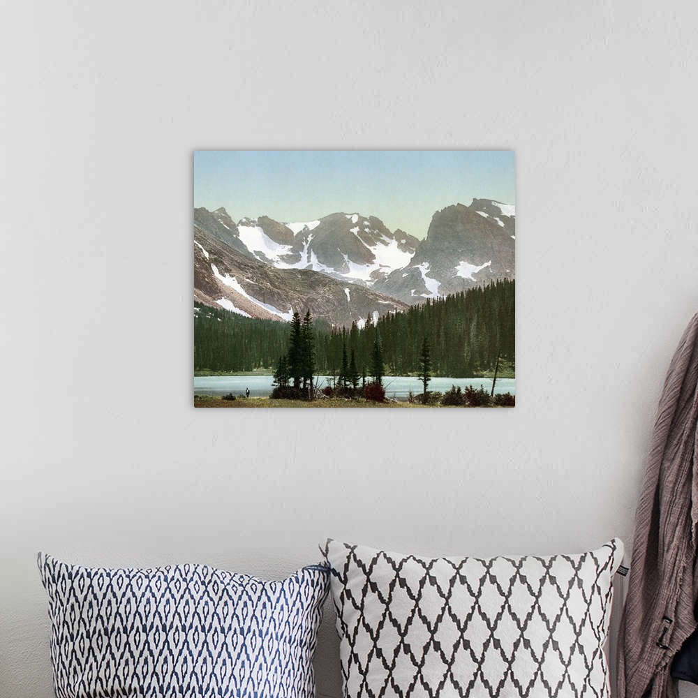 A bohemian room featuring Vintage photograph of Long Lake, Indian Peaks, Colorado