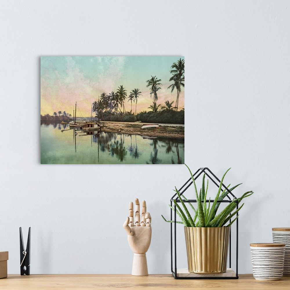 A bohemian room featuring Vintage photograph of Miami River, Florida
