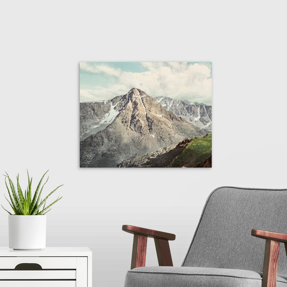 A modern room featuring Vintage photograph of Mount of the Holy Cross, Colorado