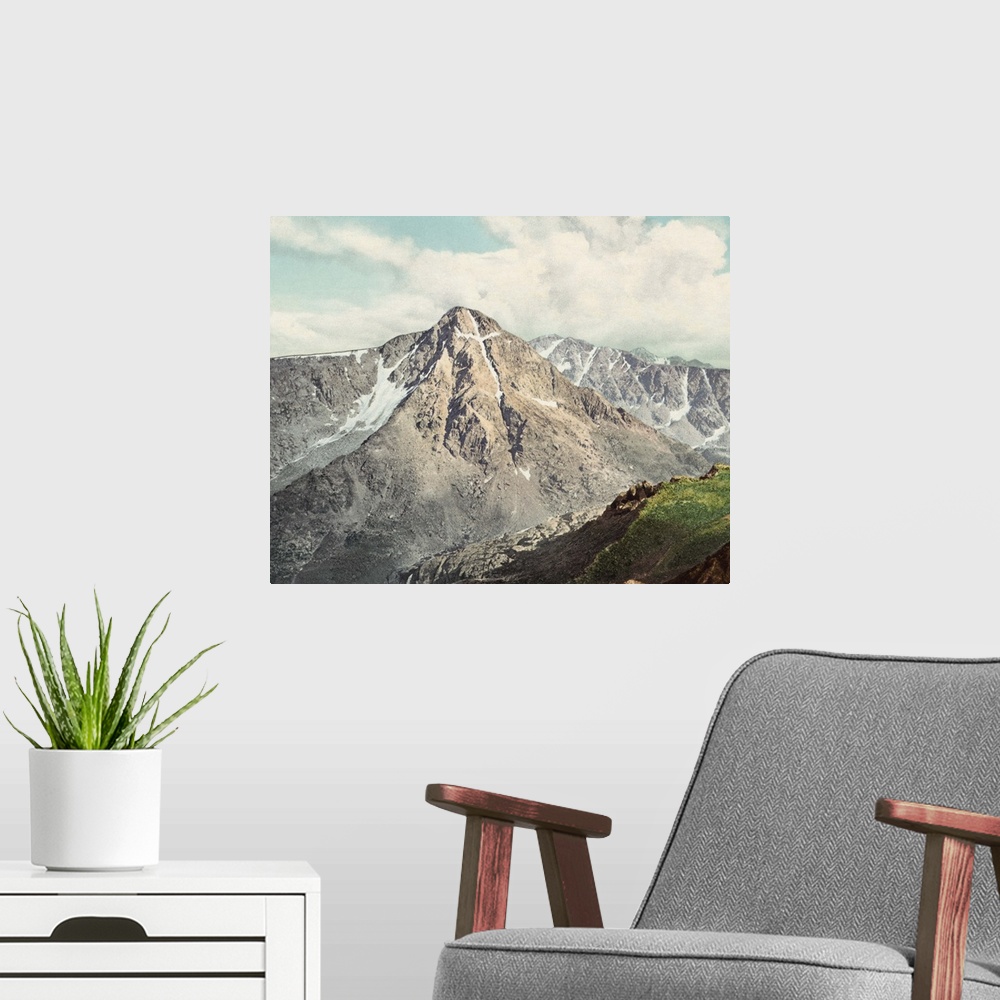 A modern room featuring Vintage photograph of Mount of the Holy Cross, Colorado