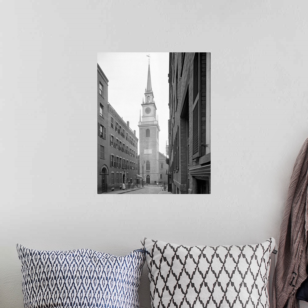 A bohemian room featuring Vintage photograph of Old North Church, Boston, Massachusetts