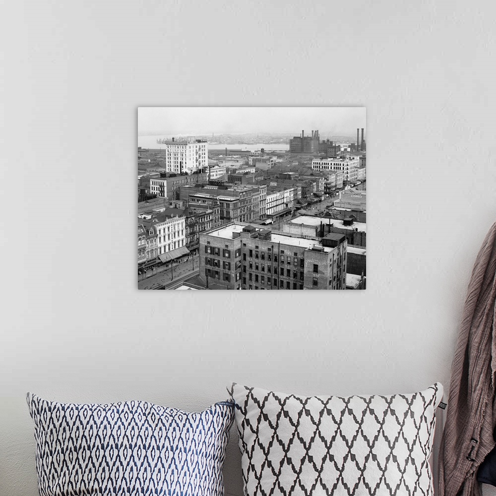 A bohemian room featuring Vintage photograph of Panorama of New Orleans, Louisiana
