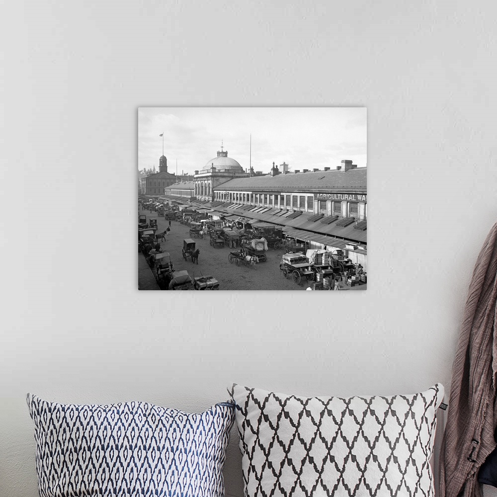 A bohemian room featuring Vintage photograph of Quincy Market, Boston, Massachusetts