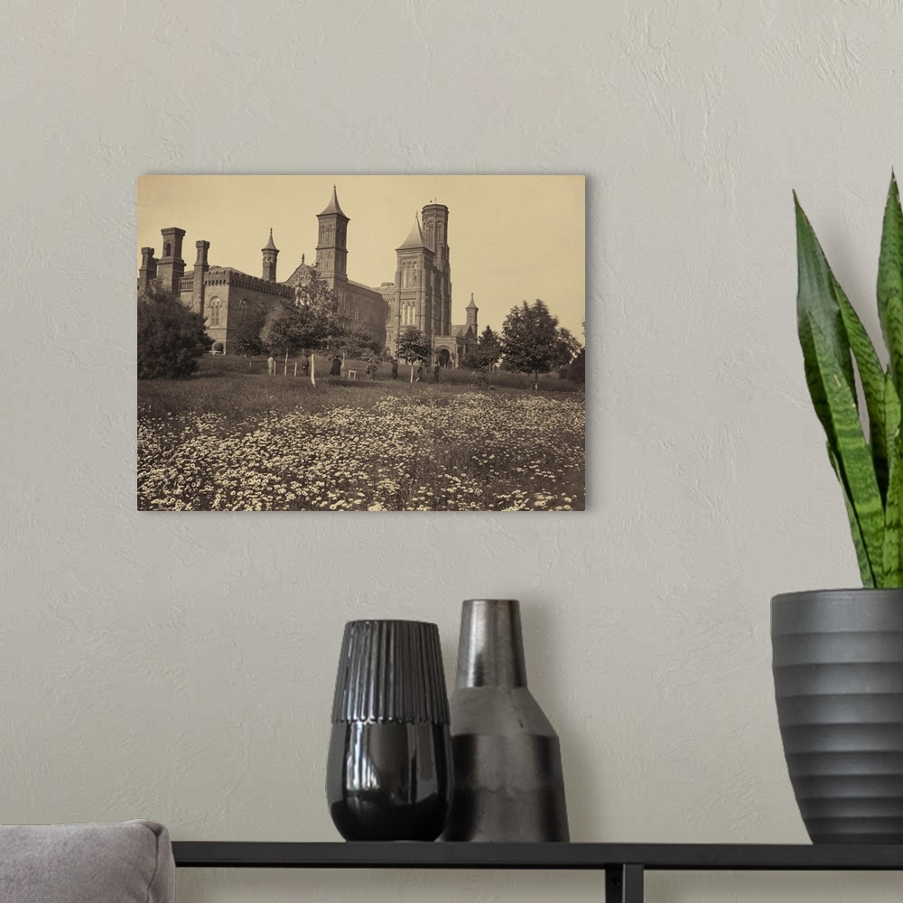 A modern room featuring Vintage photograph of Smithsonian Institution, Washington, DC