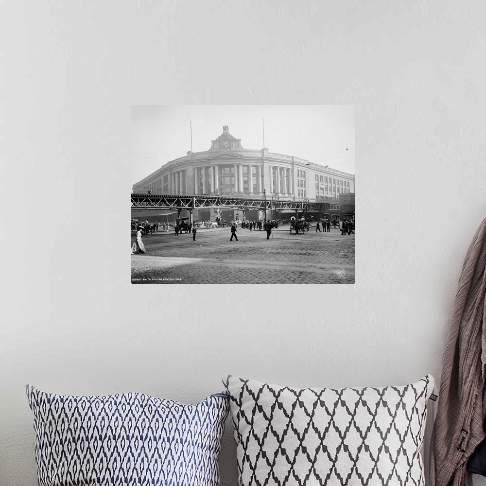 A bohemian room featuring Vintage photograph of South Station, Boston, Massachusetts