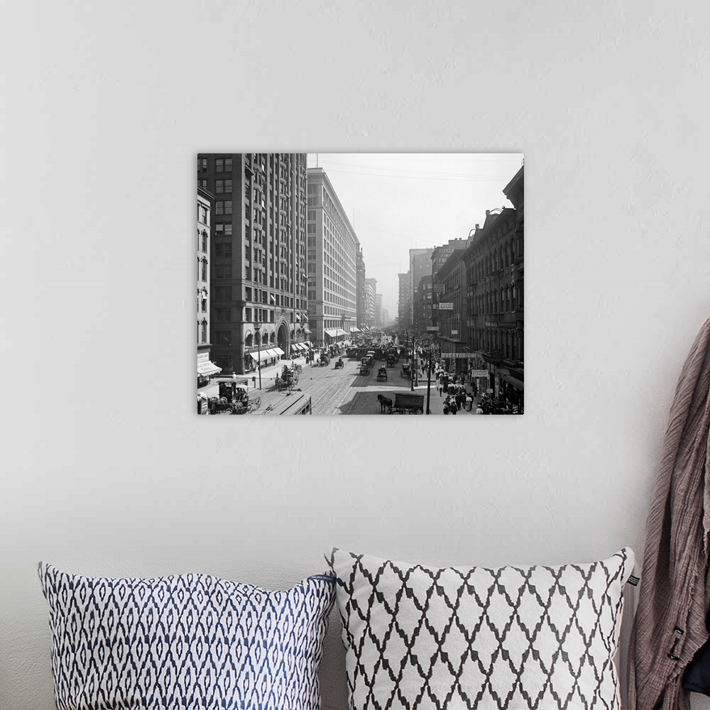 A bohemian room featuring Vintage photograph of State Street South from Lake Street, Chicago, Illinois