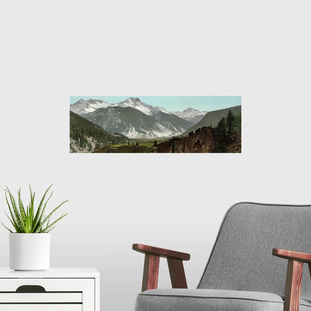 A modern room featuring Vintage photograph of Sultan Mountain and Silverton, Colorado