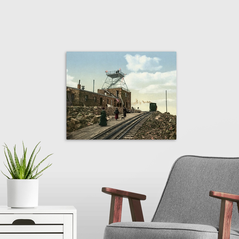 A modern room featuring Vintage photograph of Summit of Pike's Peak Colorado
