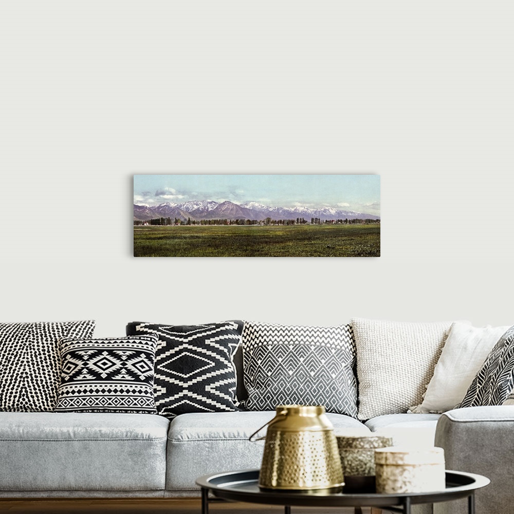 A bohemian room featuring Vintage photograph of The Wasatch Range, Salt Lake City, Utah