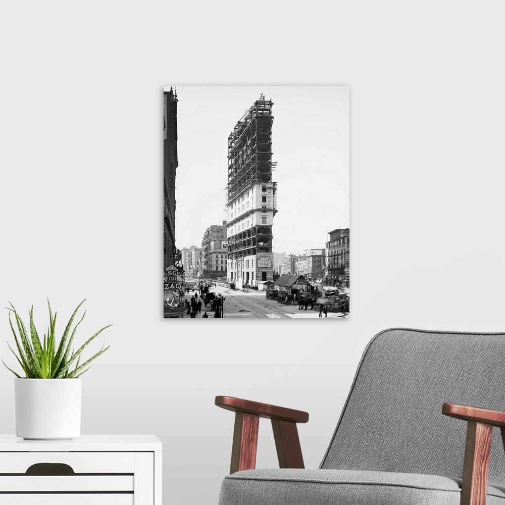 A modern room featuring Vintage photograph of Times Building, Times Square, New York City