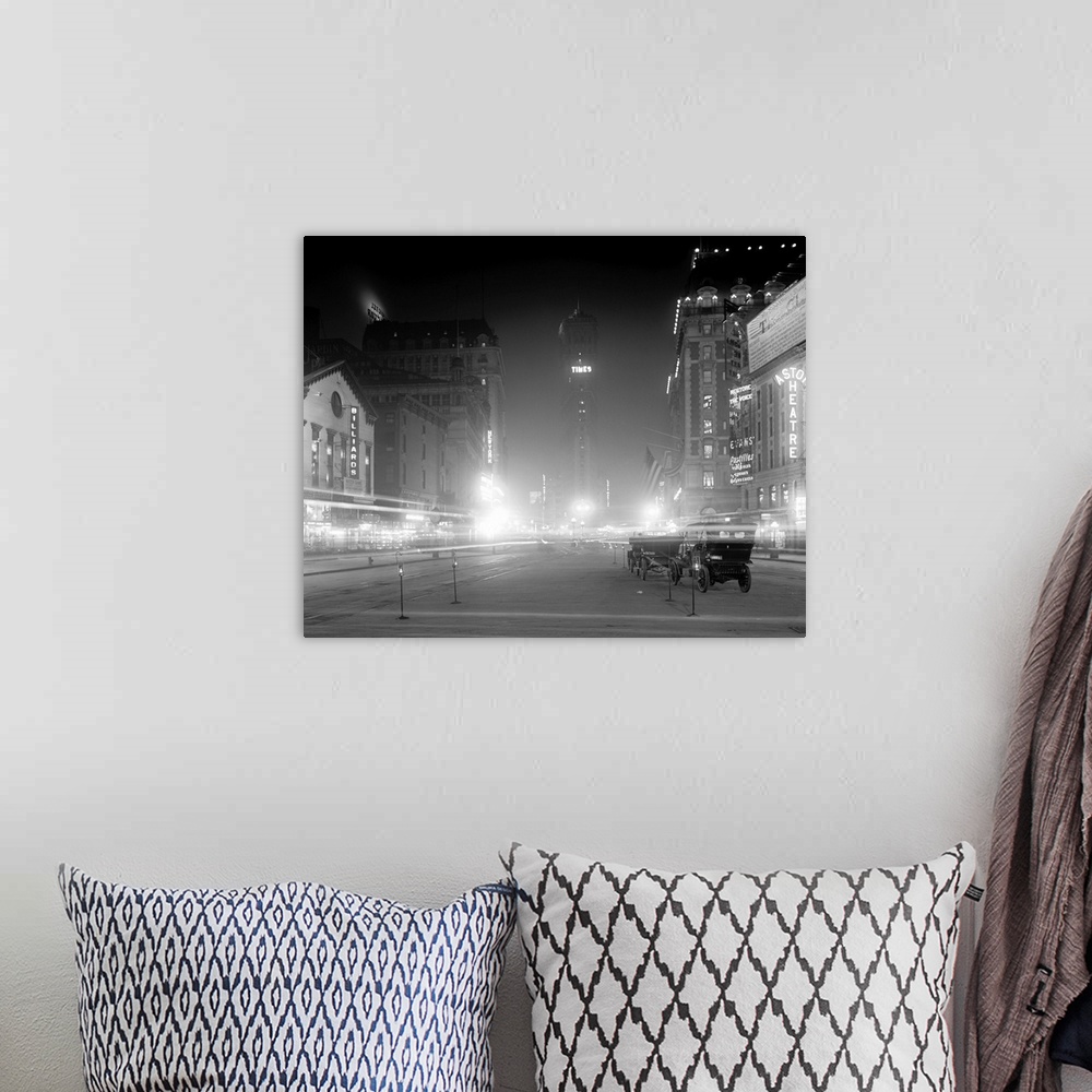 A bohemian room featuring Vintage photograph of Times Square at Night, New York City
