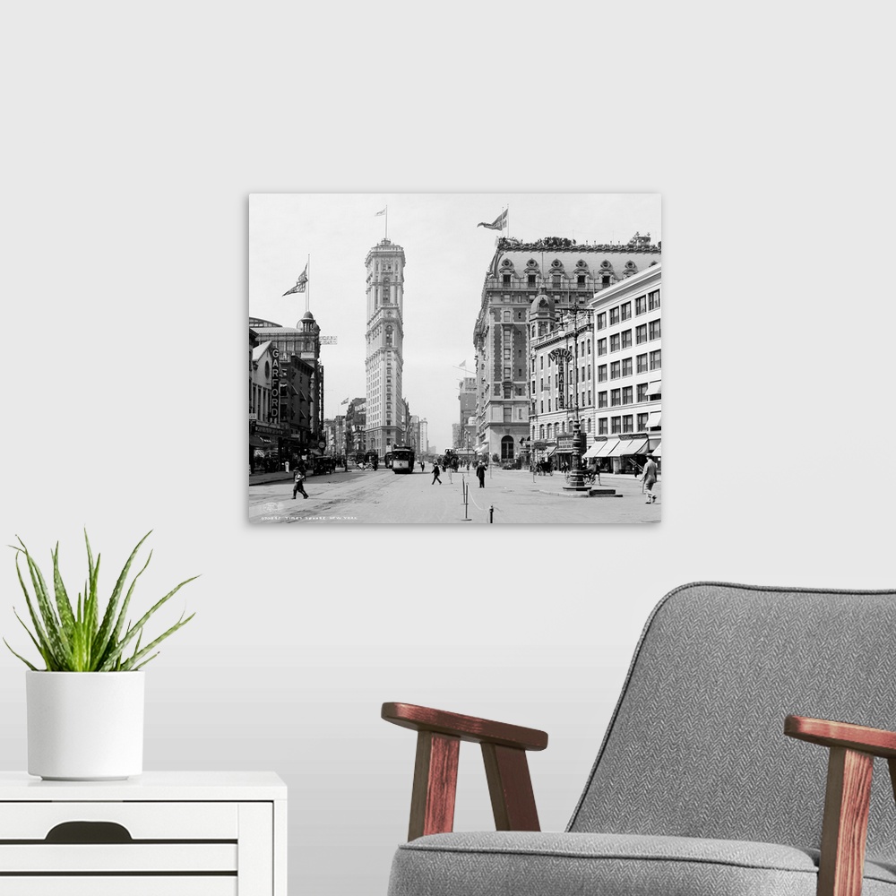 A modern room featuring Vintage photograph of Times Square, New York City