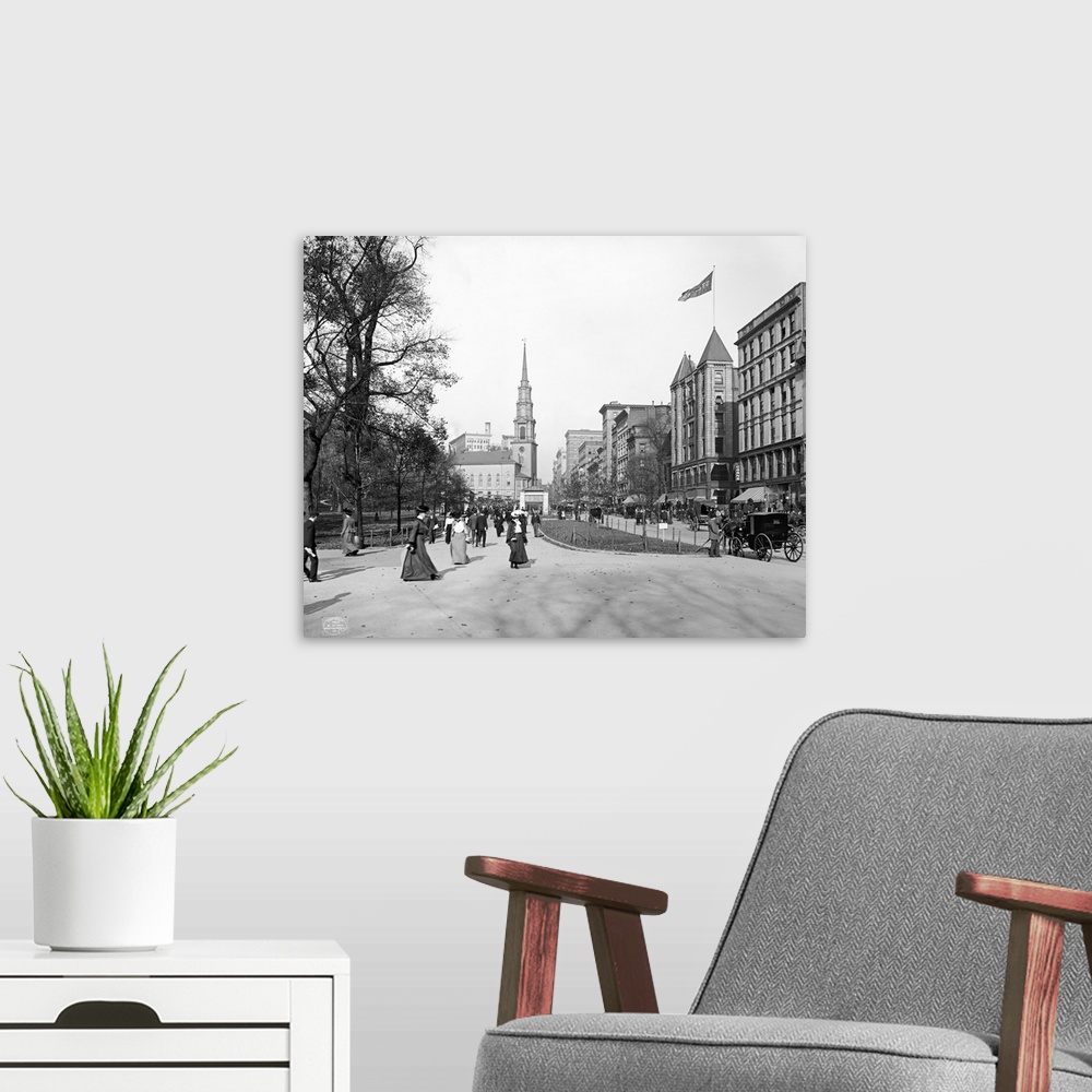 A modern room featuring Vintage photograph of Tremont Street, Boston, Massachusetts