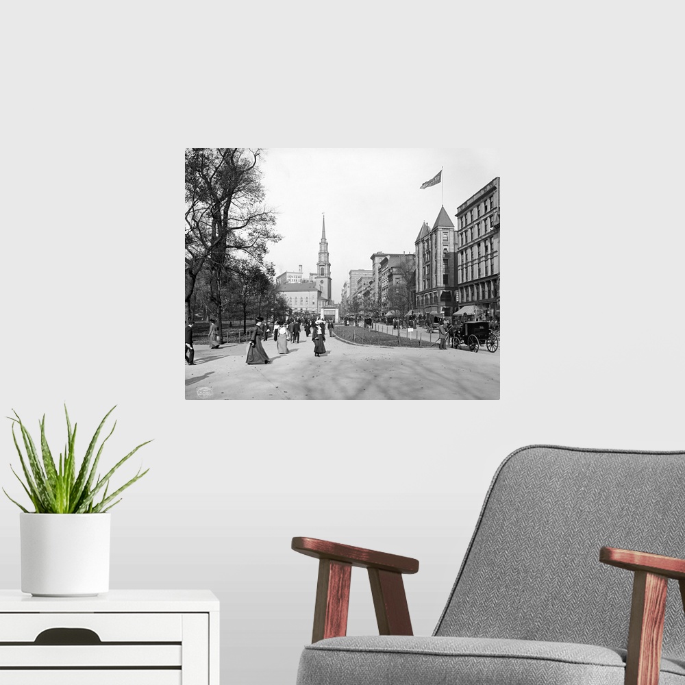 A modern room featuring Vintage photograph of Tremont Street, Boston, Massachusetts