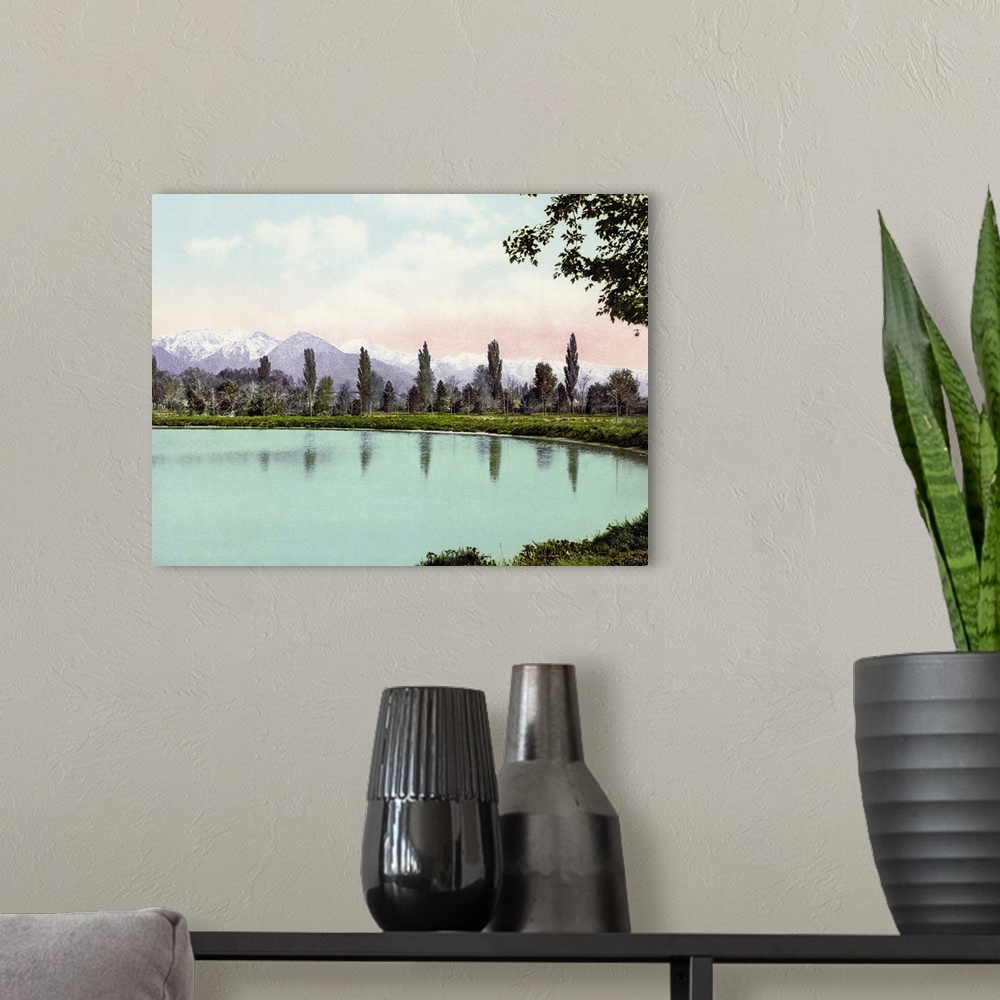 A modern room featuring Vintage photograph of Wasatch Range from Liberty Park, Salt Lake City, Utah