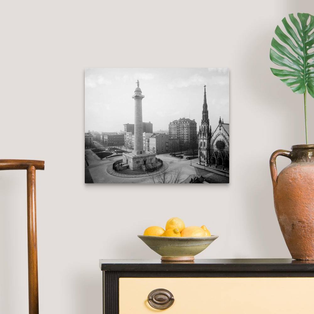 A traditional room featuring Vintage photograph of Washington Monument, Baltimore, Maryland
