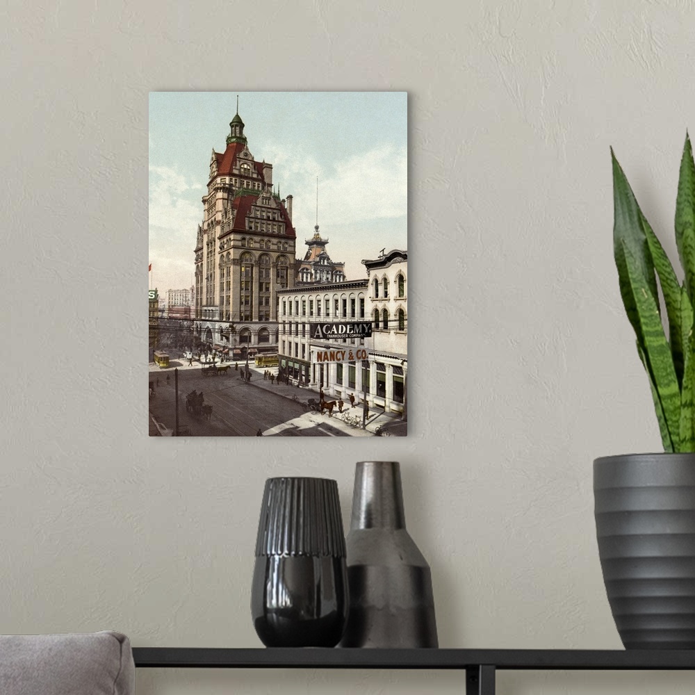 A modern room featuring Vintage photograph of Wisconsin Avenue, Milwaukee, Wisconsin