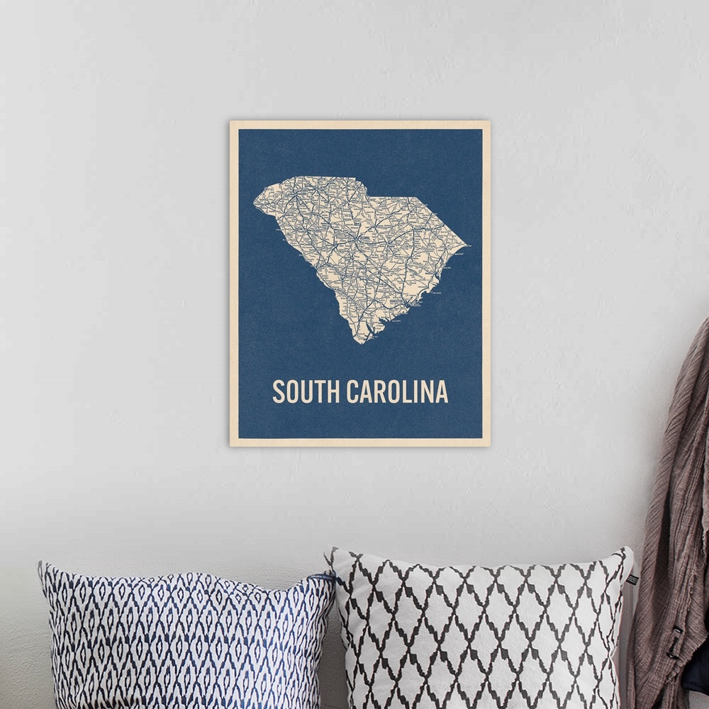 A bohemian room featuring Vintage South Carolina Road Map 2
