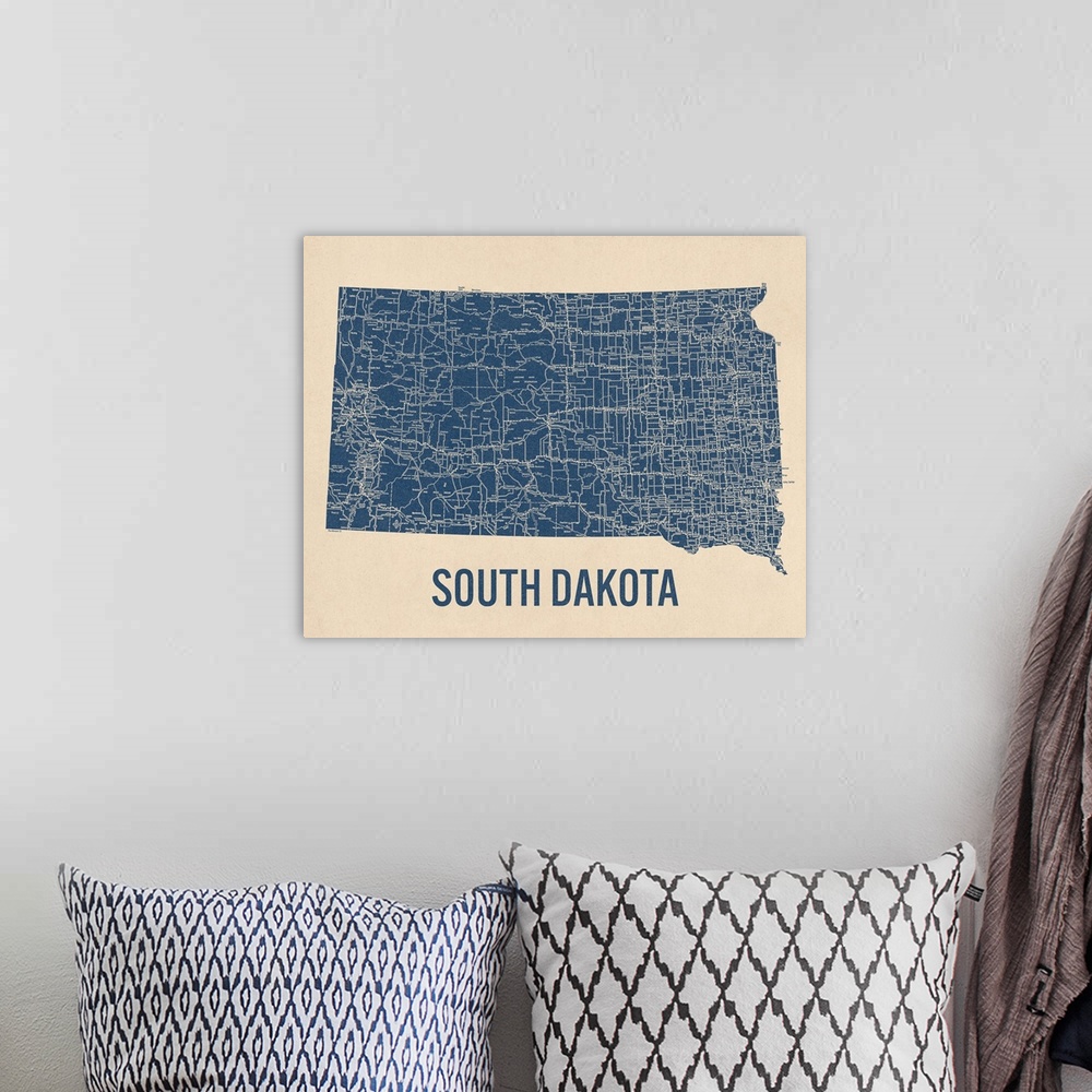 A bohemian room featuring Vintage South Dakota Road Map 1