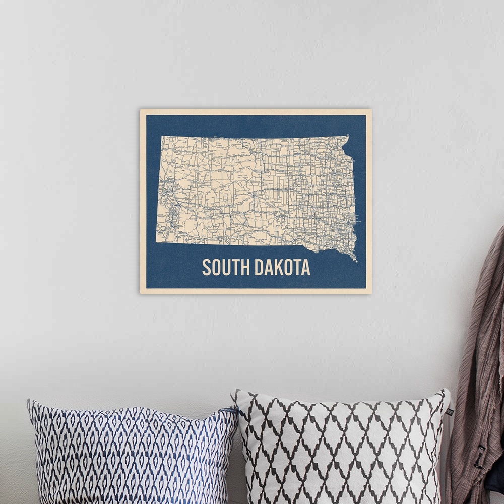 A bohemian room featuring Vintage South Dakota Road Map 2