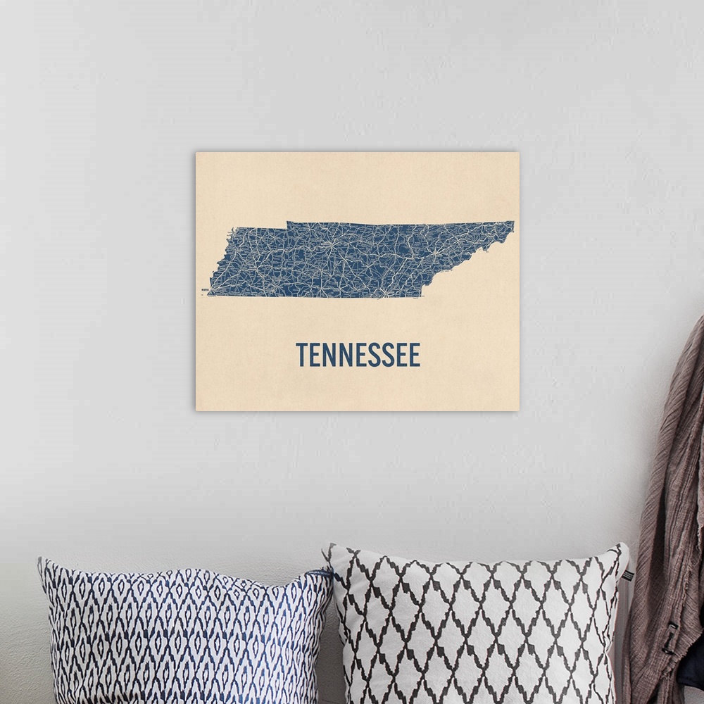 A bohemian room featuring Vintage Tennessee Road Map 1