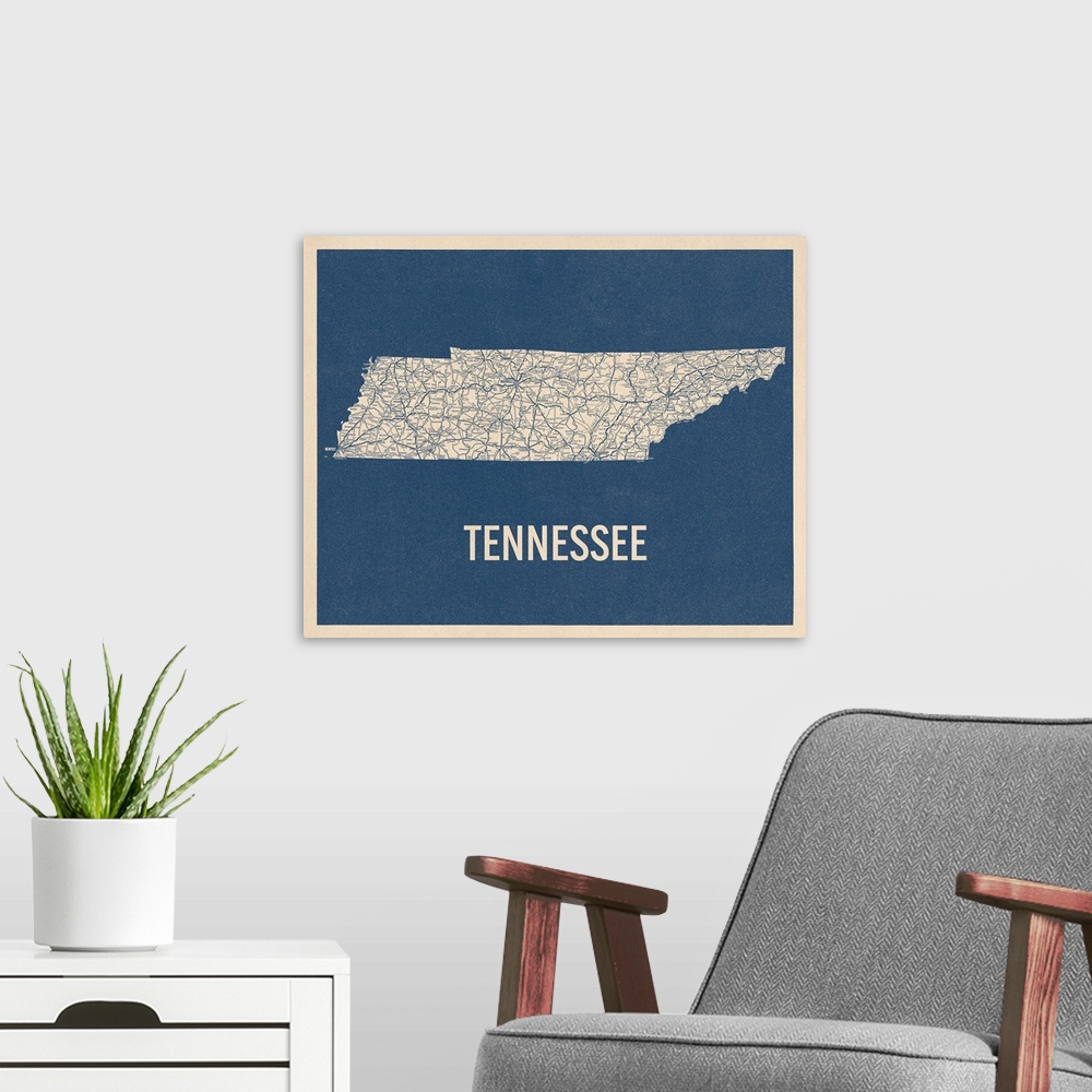 A modern room featuring Vintage Tennessee Road Map 2