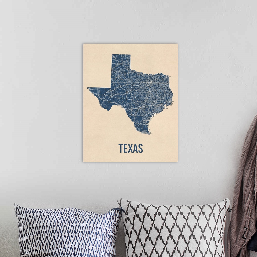 A bohemian room featuring Vintage Texas Road Map 1