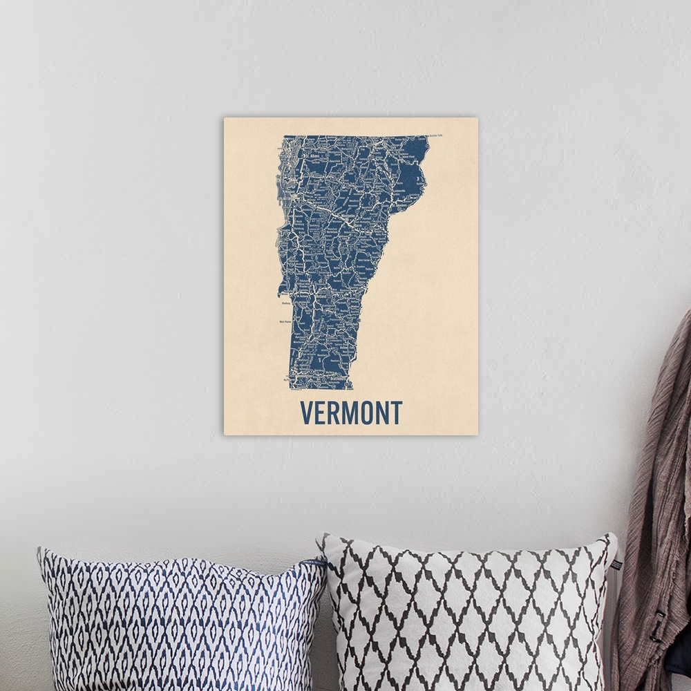 A bohemian room featuring Vintage Vermont Road Map 1