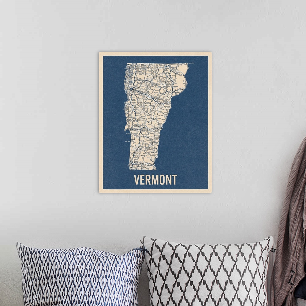 A bohemian room featuring Vintage Vermont Road Map 2