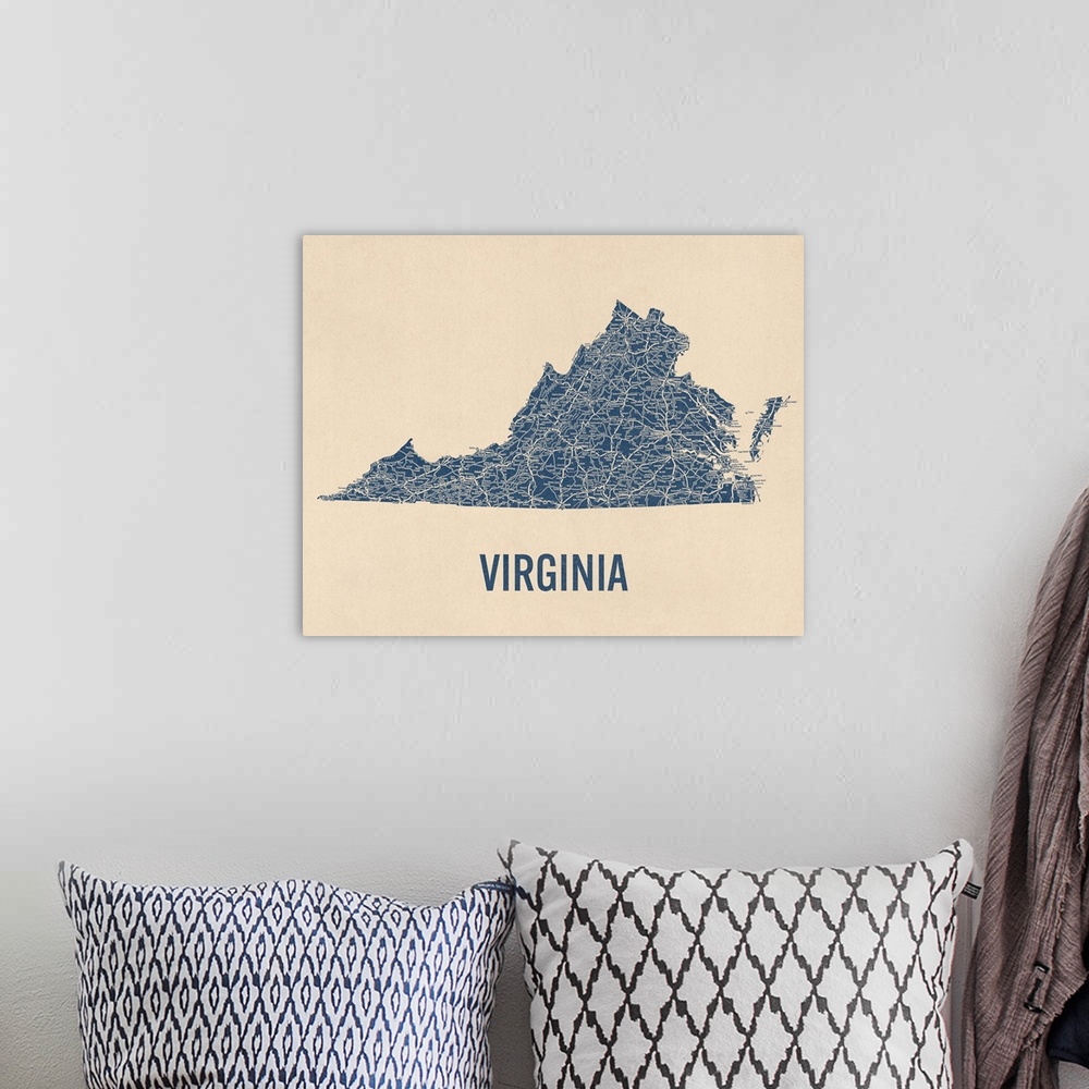A bohemian room featuring Vintage Virginia Road Map 1