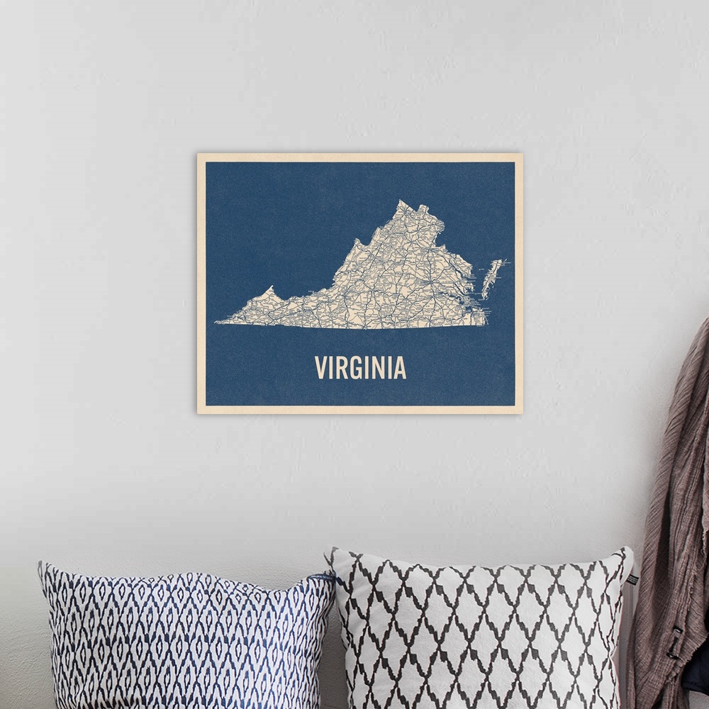 A bohemian room featuring Vintage Virginia Road Map 2