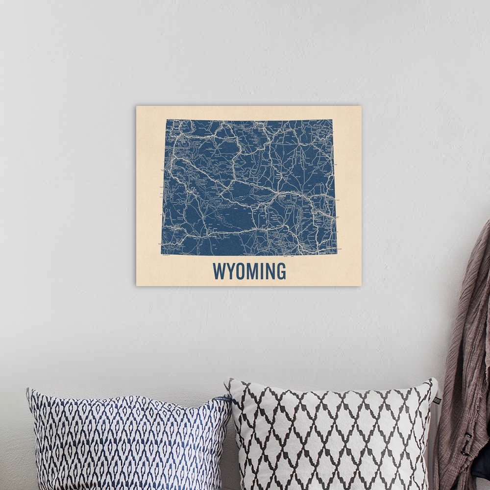 A bohemian room featuring Vintage Wyoming Road Map 1