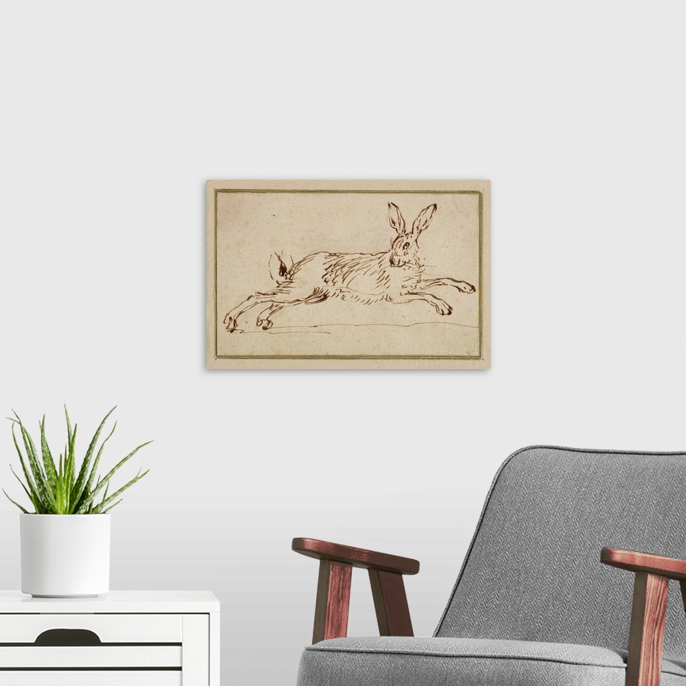 A modern room featuring A Hare Running, With Ears Pricked