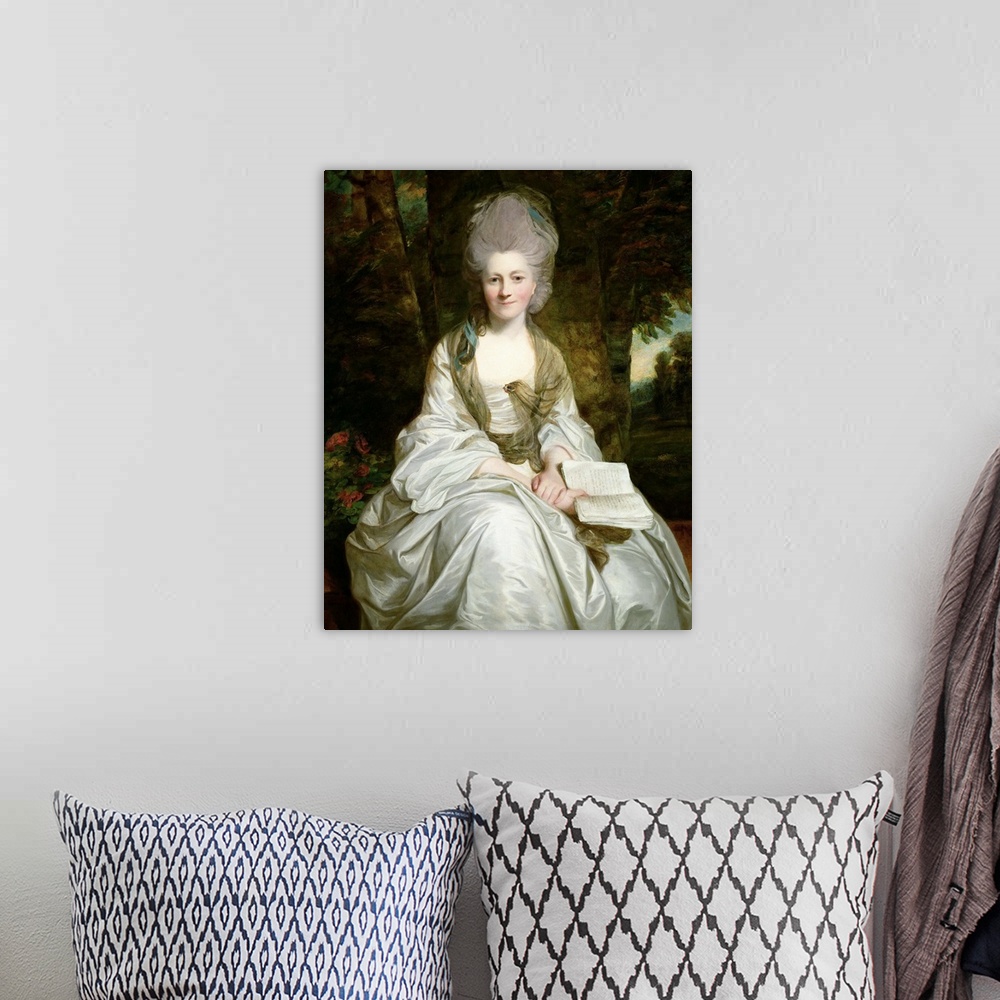 A bohemian room featuring BAL52808 A Portrait of Dorothy Vaughan, Countess of Lisburne, c.1777 (oil on canvas)  by Reynolds...