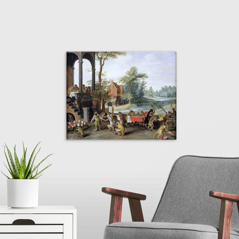 A modern room featuring A Satire of the Folly of Tulip Mania