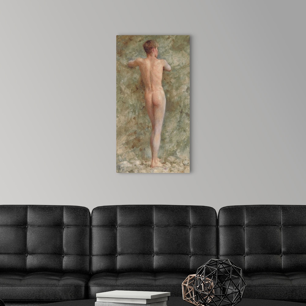 A modern room featuring A standing male nude, 1914 (pencil and w/c and bodycolour on paper)