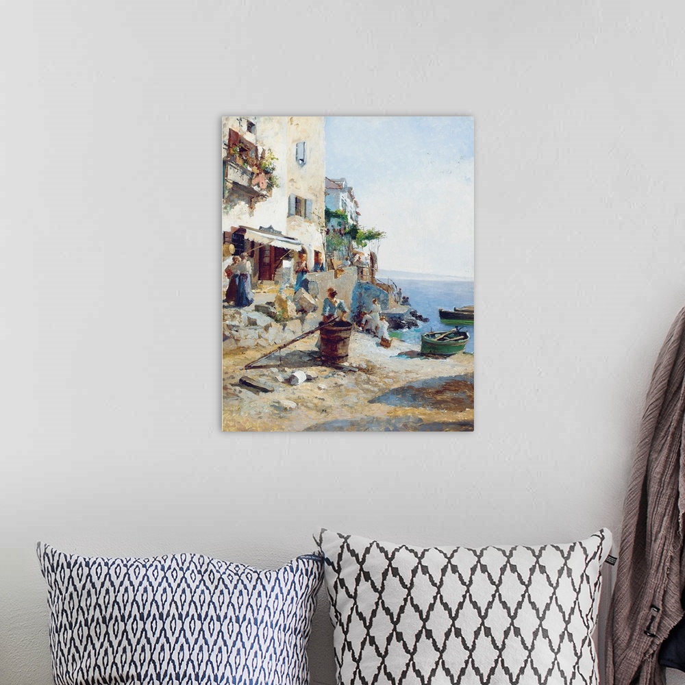 A bohemian room featuring A Sunny Day on the Amalfi Coast (oil on panel)
