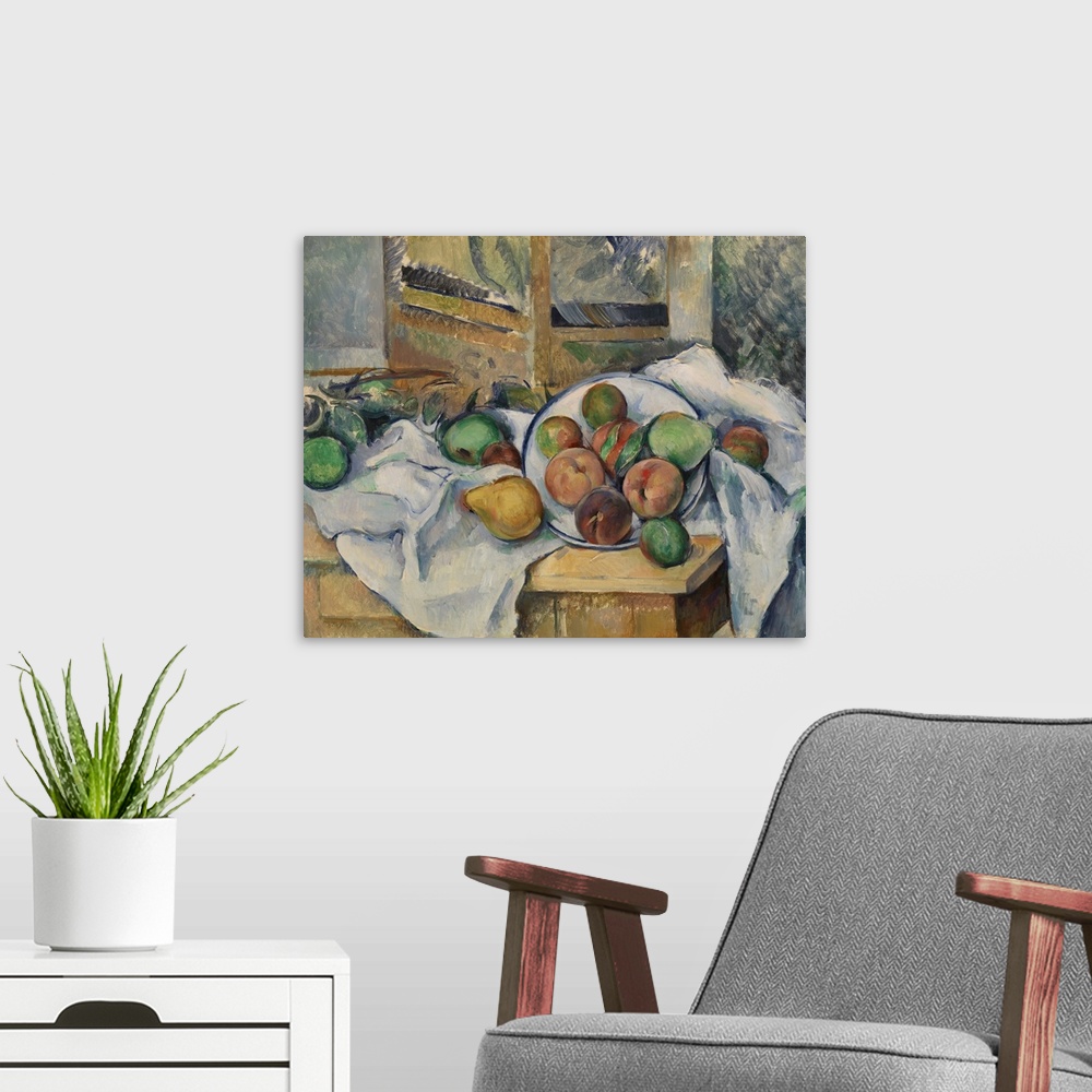 A modern room featuring Un Coin de Table previously titled 'Table Napkin and Fruit'