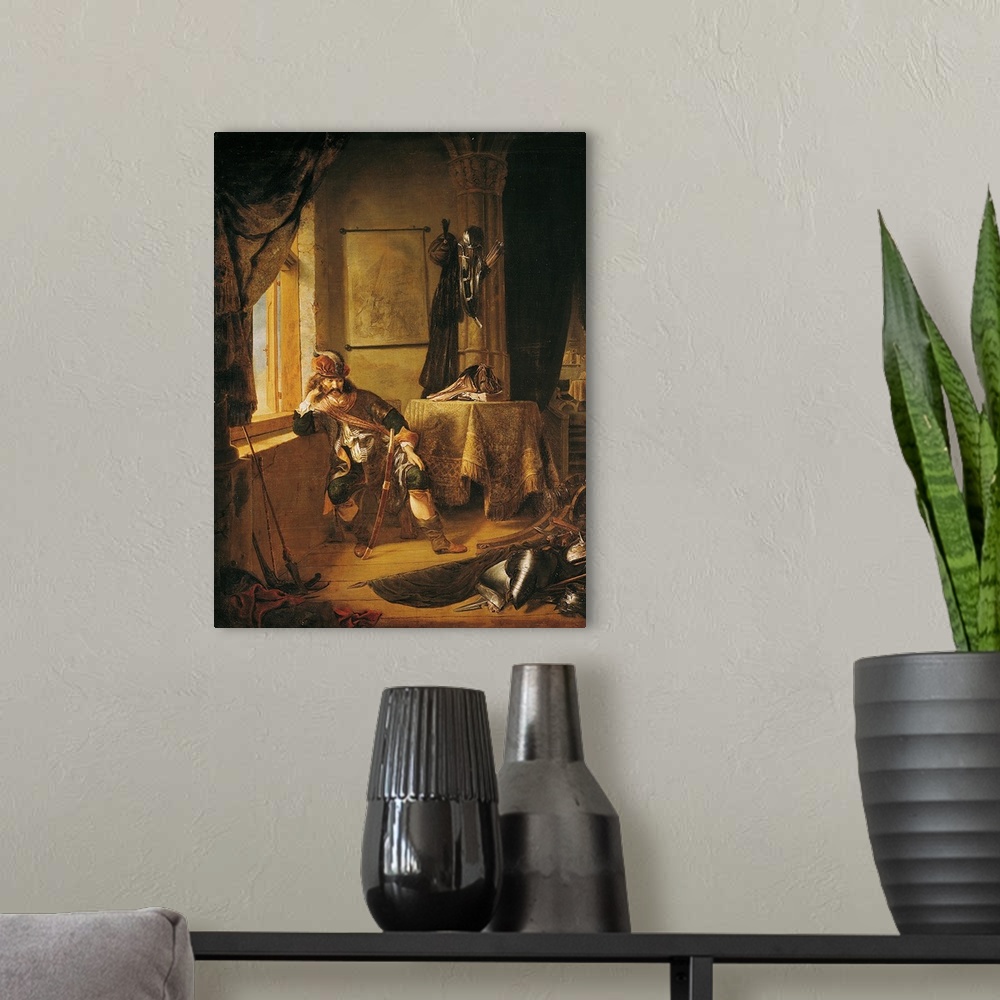 A modern room featuring A Warrior in Thought