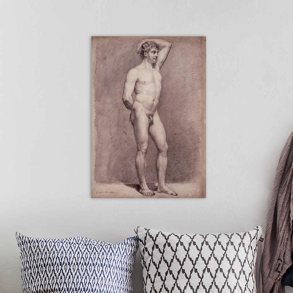 A bohemian room featuring FIT167660 Academy Study of the Male Nude, 1764 (black chalk on paper) by David, Jacques Louis (17...