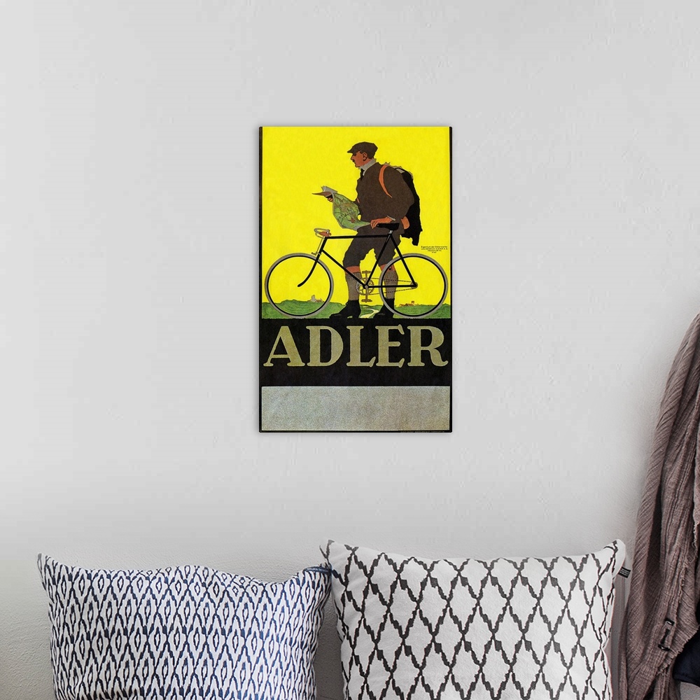 A bohemian room featuring Adler bicycles advertisement, early 1900s.