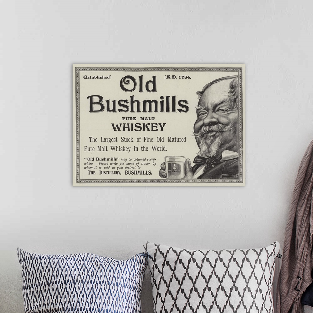 A bohemian room featuring Advertisement, Old Bushmills Whiskey. Illustration for The Illustrated London News, 21 November 1...