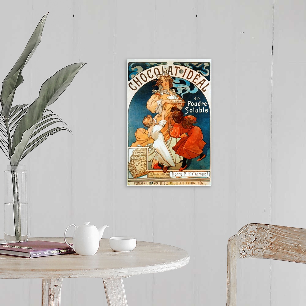 A farmhouse room featuring Advertising poster by Alphonse Mucha (1860-1939) for chocolate "Chocolate Ideal" 1897.