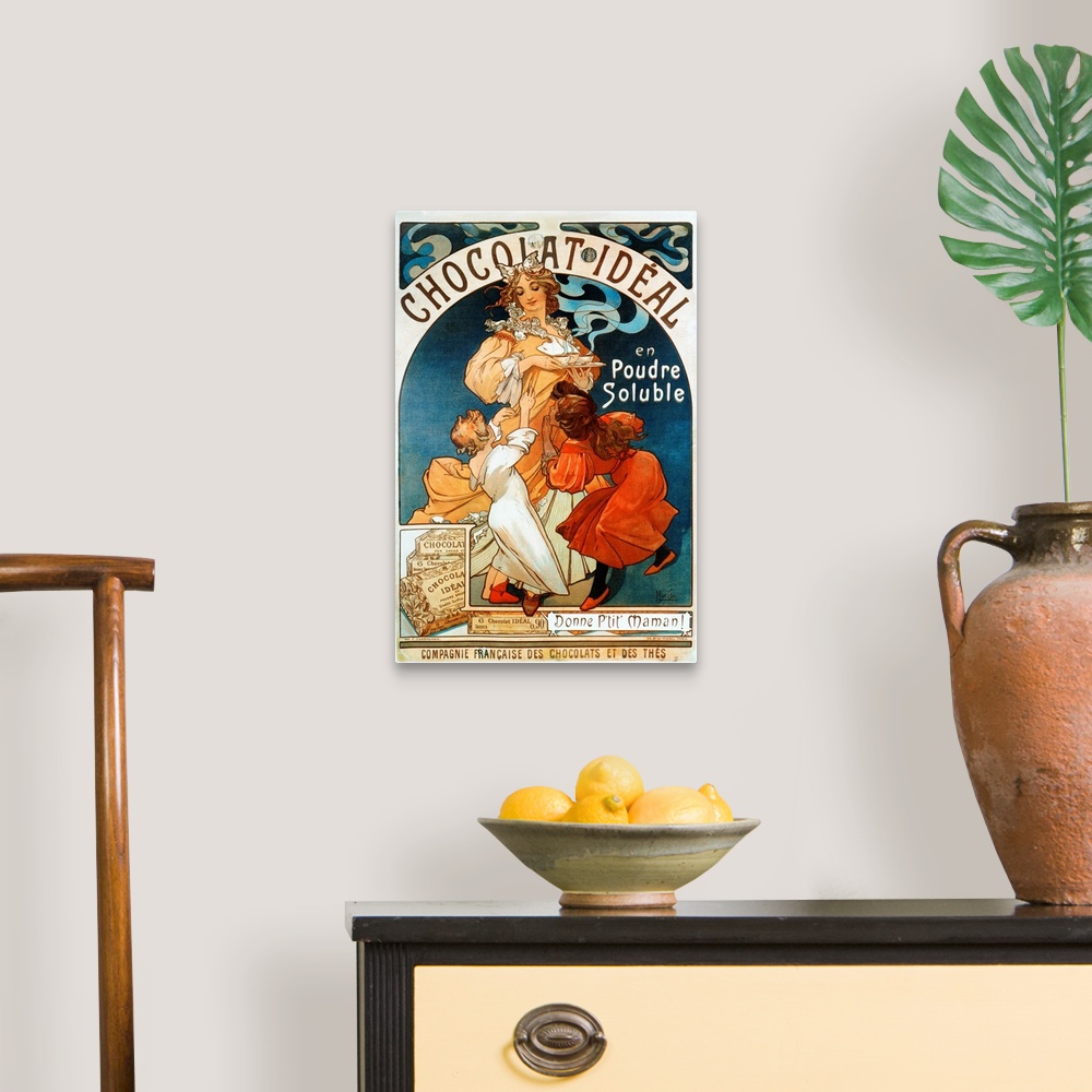 A traditional room featuring Advertising poster by Alphonse Mucha (1860-1939) for chocolate "Chocolate Ideal" 1897.