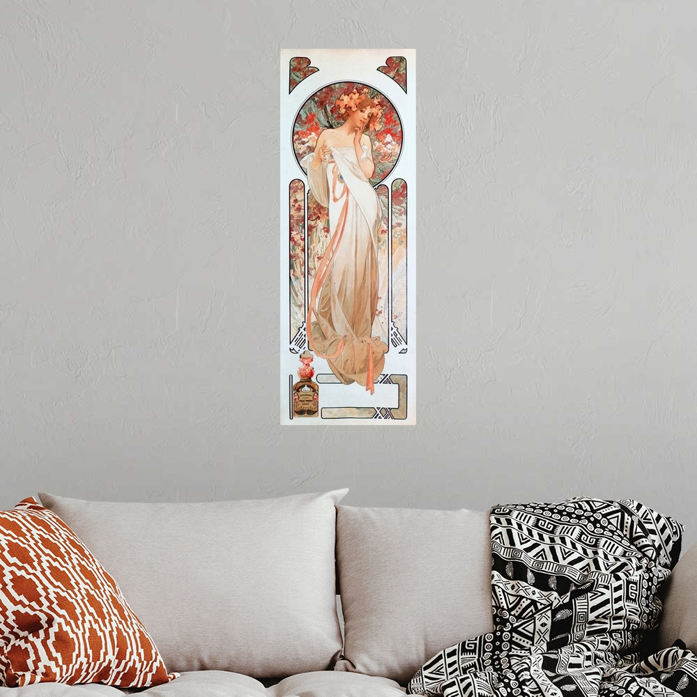 A bohemian room featuring Advertising poster by Alphonse Mucha (1860-1939) for the fragrance "Sylvanis essence" 1899.