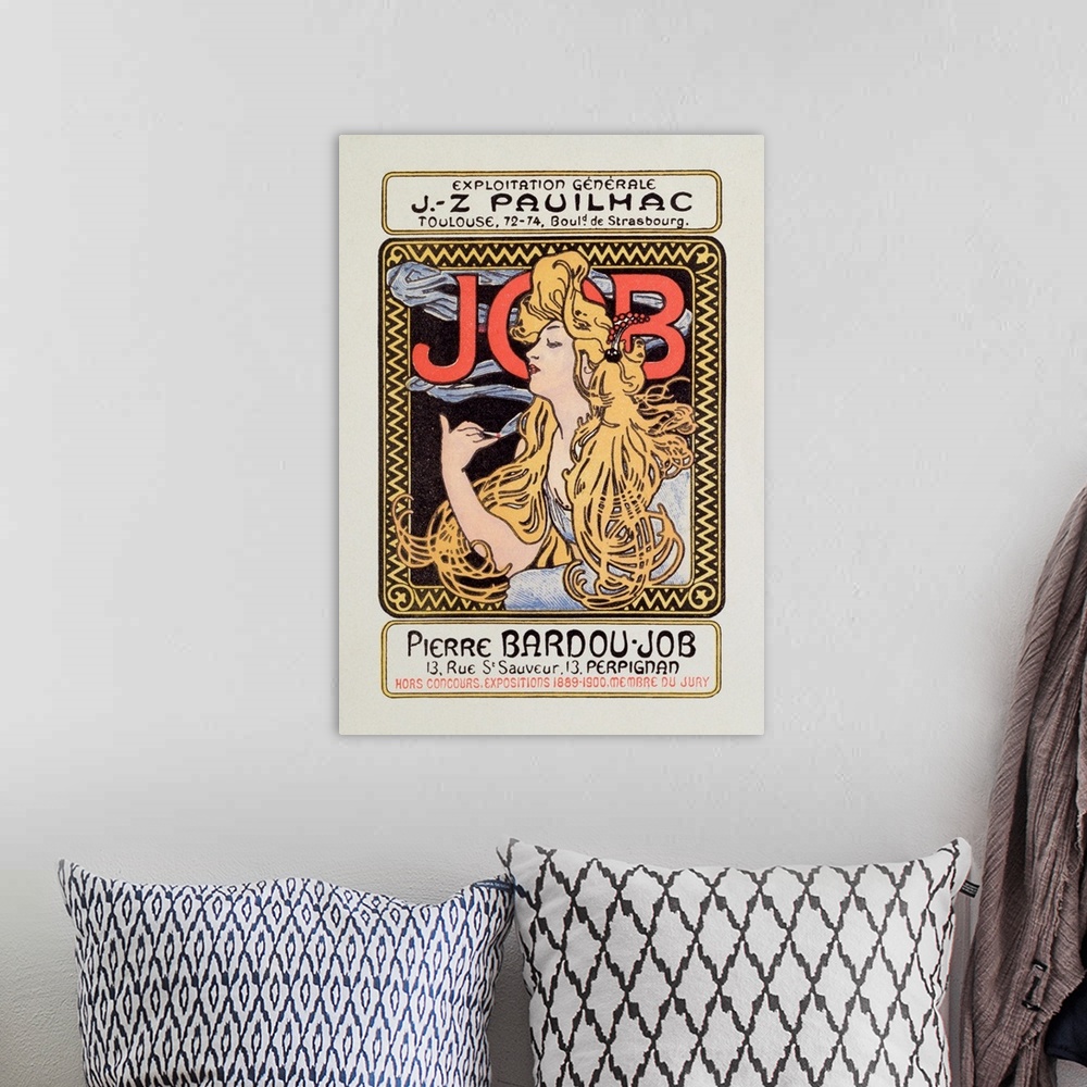A bohemian room featuring Advertising poster for cigarette paper Job created by Alphonse Mucha (1860-1939) 1900.