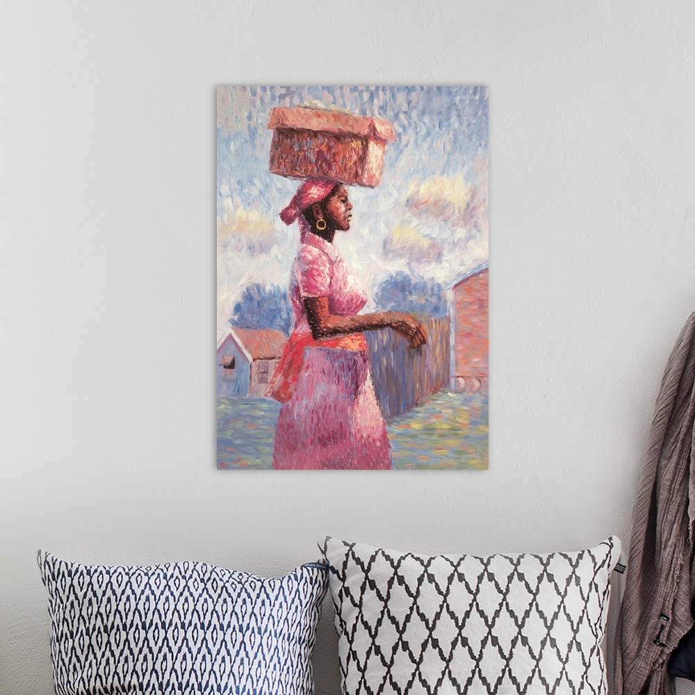 A bohemian room featuring African Lady, 1988, oil on canvas.  By Carlton Murrell.